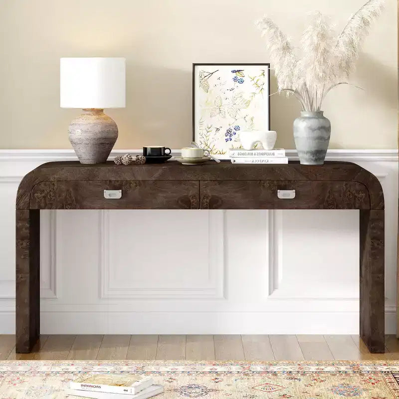 Mesa Consola Arqueada con Almacenamiento, Mesa de Entrada de Madera Minimalista con Cajones para el Recibidor
