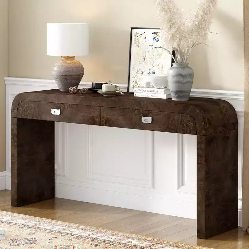 Mesa Consola Arqueada con Almacenamiento, Mesa de Entrada de Madera Minimalista con Cajones para el Recibidor