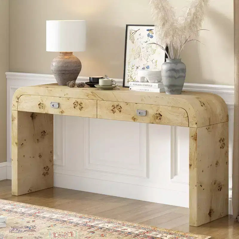 Mesa Consola Arqueada con Almacenamiento, Mesa de Entrada de Madera Minimalista con Cajones para el Recibidor