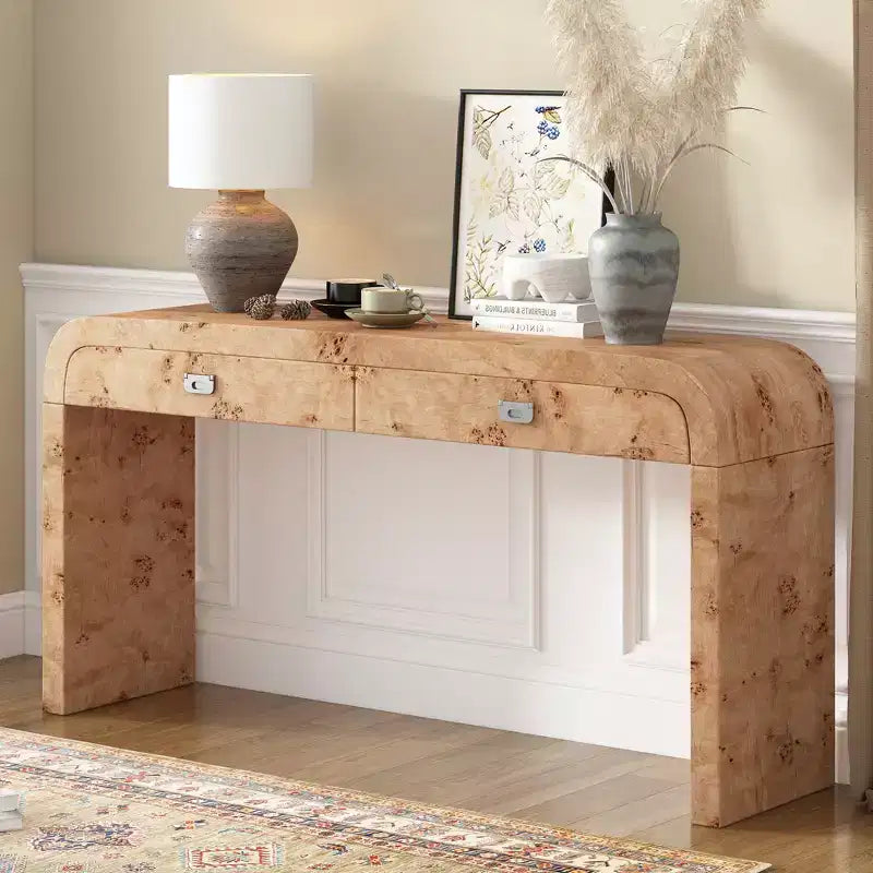 Mesa Consola Arqueada con Almacenamiento, Mesa de Entrada de Madera Minimalista con Cajones para el Recibidor