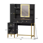 GustoWave Tocador de Maquillaje con Espejo Iluminado 3 Colores de Luces Estación de Carga Armario Visible Negro Mesa de Maquillaje Dormitorio