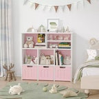 Organizador de almacenamiento de juguetes Estantería para niños con 3 cajones móviles, Estantería para niños pequeños para dormitorio, sala de juegos, guardería (rosa y blanco), fácil montaje