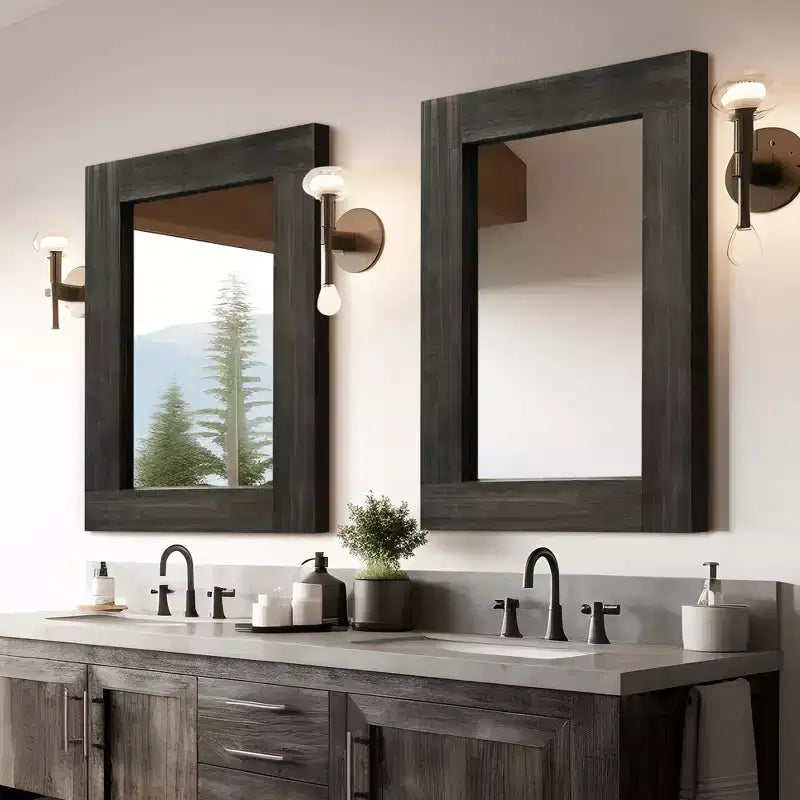 Pexfix Espejo de baño rústico con marco de madera maciza para dormitorio, sala de estar, entrada, decoración de pared