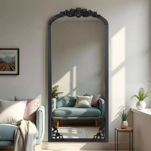 69x30 inch Solid Wood Carved Right Angle Micro Arch Black Full-length Mirror (without Bracket)