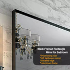 Acekool Espejo de baño de marco negro de 40 x 30 pulgadas, espejo de pared rectangular de vidrio flotante con marco de aluminio cepillado, montaje vertical u horizontal