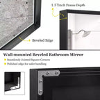 Acekool Espejo de baño de marco negro de 40 x 30 pulgadas, espejo de pared rectangular de vidrio flotante con marco de aluminio cepillado, montaje vertical u horizontal