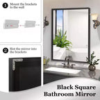 Acekool Espejo de baño de marco negro de 40 x 30 pulgadas, espejo de pared rectangular de vidrio flotante con marco de aluminio cepillado, montaje vertical u horizontal