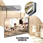 Acekool Espejo de baño de marco negro de 40 x 30 pulgadas, espejo de pared rectangular de vidrio flotante con marco de aluminio cepillado, montaje vertical u horizontal