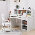 Acekool Kids Study Desk Set with Bulletin Board, Keyboard Drawer & Storage - Learning Table & Chair for Ages 3-8