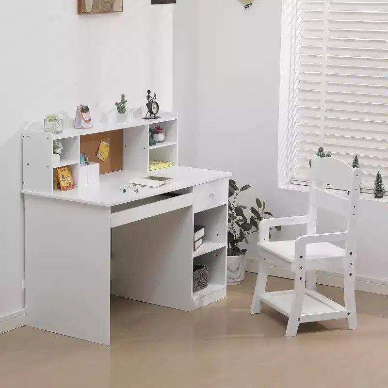 Juego de escritorio de estudio Acekool para niños con tablón de anuncios, cajón para teclado y almacenamiento - Mesa y silla de aprendizaje para edades de 3 a 8 años