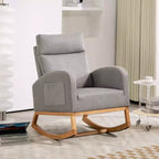 Mecedora de guardería, sillón deslizante tapizado con bolsillo lateral, sillón decorativo cómodo de respaldo alto con patas de madera de caucho para dormitorio o sala de estar
