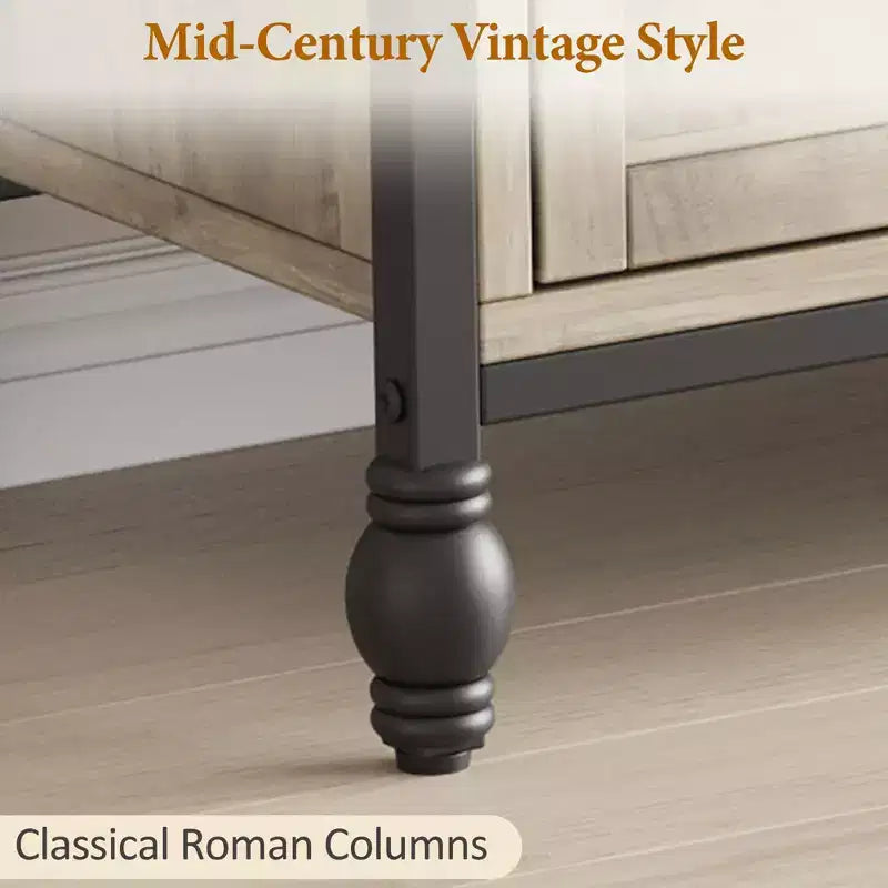 Mueble de TV moderno de mediados de siglo de 70 pulgadas con almacenamiento, centro de entretenimiento con columnas romanas de metal y cajón, mesa consola de TV para sala de estar