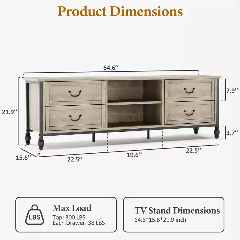 Mueble de TV moderno de mediados de siglo de 70 pulgadas con almacenamiento, centro de entretenimiento con columnas romanas de metal y cajón, mesa consola de TV para sala de estar