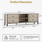 Mueble de TV moderno de mediados de siglo de 70 pulgadas con almacenamiento, centro de entretenimiento con columnas romanas de metal y cajón, mesa consola de TV para sala de estar