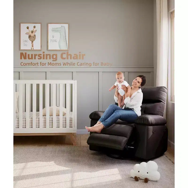 Sillón reclinable de 22'', reclinable manual de cuero PU con portavasos y bolsillos laterales, diseño ergonómico para guardería, sala de estar, dormitorio