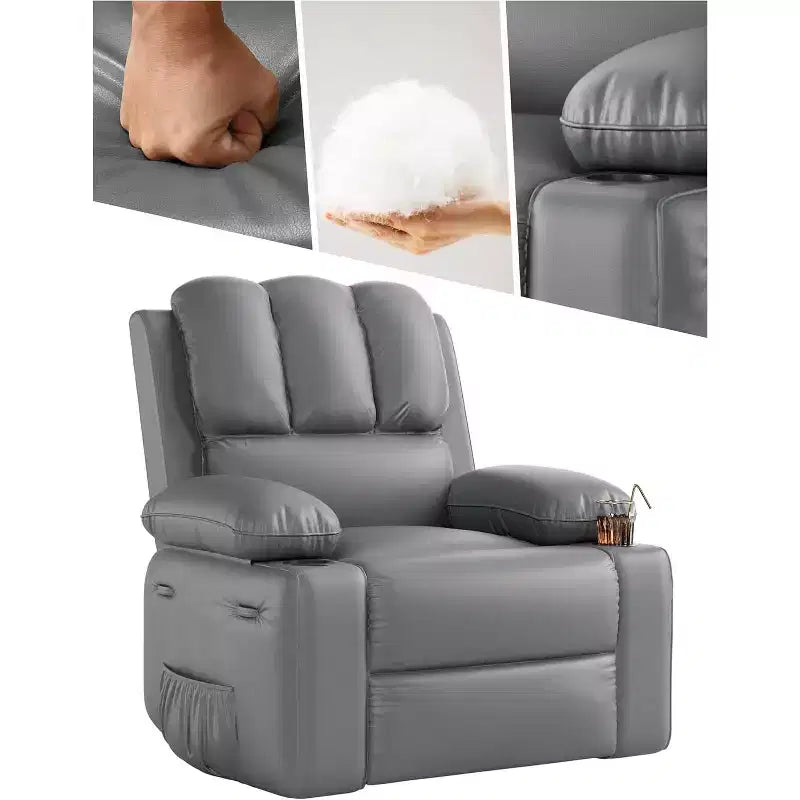 Sillón reclinable de 22'', reclinable manual de cuero PU con portavasos y bolsillos laterales, diseño ergonómico para guardería, sala de estar, dormitorio