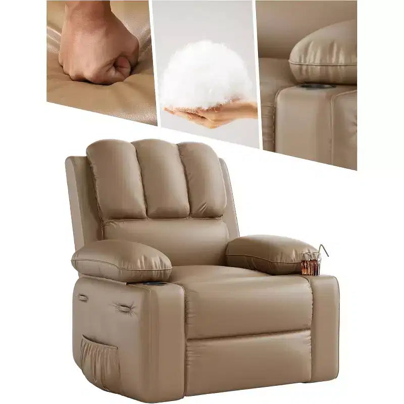 Sillón reclinable de 22'', reclinable manual de cuero PU con portavasos y bolsillos laterales, diseño ergonómico para guardería, sala de estar, dormitorio