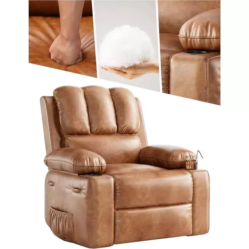 Sillón reclinable de 22'', reclinable manual de cuero PU con portavasos y bolsillos laterales, diseño ergonómico para guardería, sala de estar, dormitorio