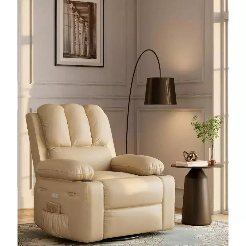 Sillón reclinable de 22'', reclinable manual de cuero PU con portavasos y bolsillos laterales, diseño ergonómico para guardería, sala de estar, dormitorio