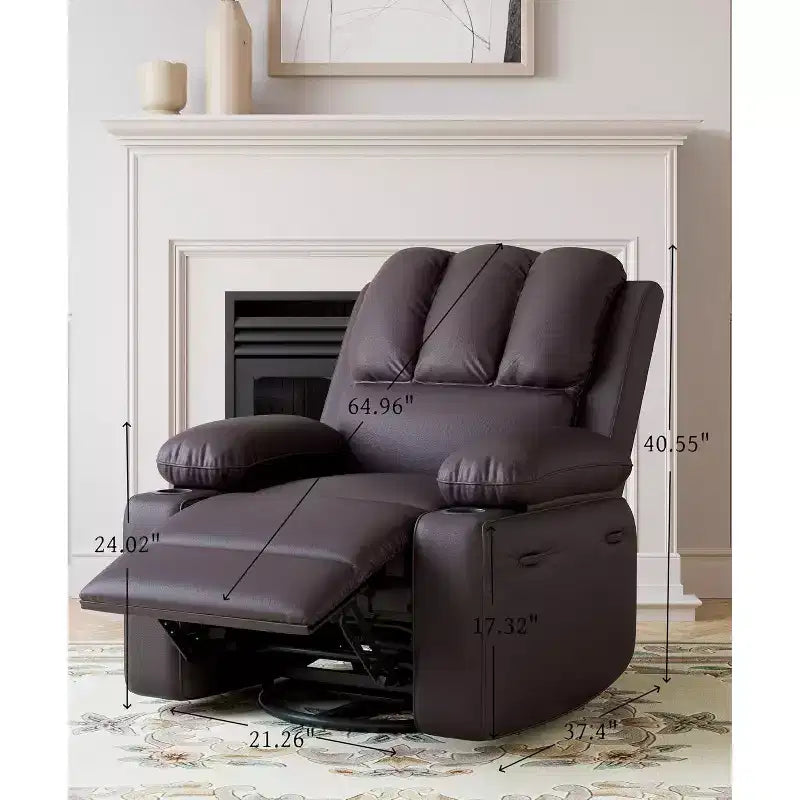 Sillón reclinable de 22'', reclinable manual de cuero PU con portavasos y bolsillos laterales, diseño ergonómico para guardería, sala de estar, dormitorio
