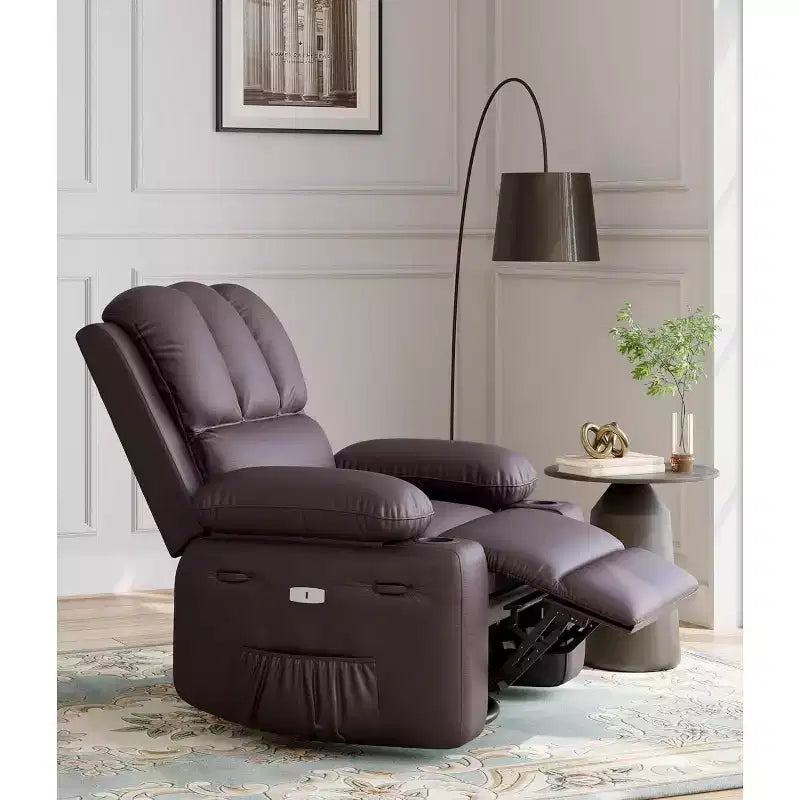 Sillón reclinable de 22'', reclinable manual de cuero PU con portavasos y bolsillos laterales, diseño ergonómico para guardería, sala de estar, dormitorio