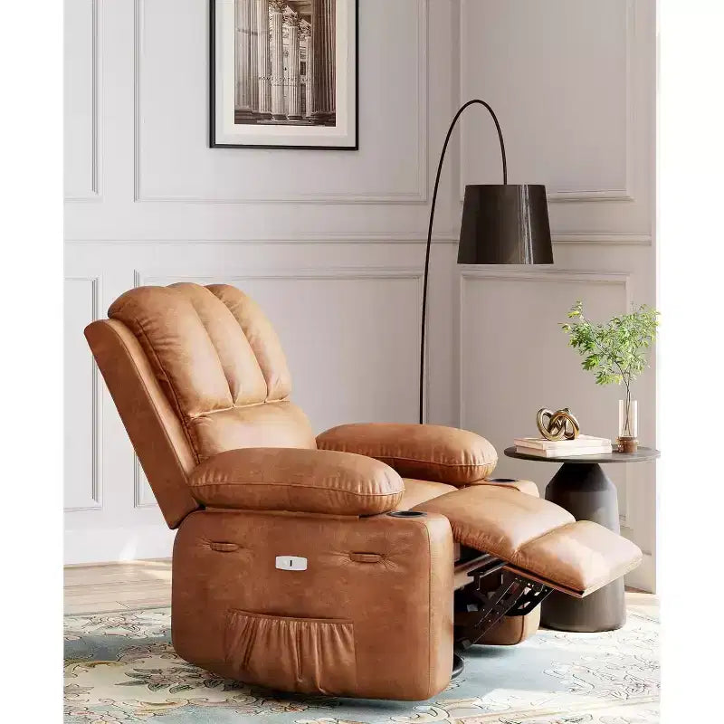 Sillón reclinable de 22'', reclinable manual de cuero PU con portavasos y bolsillos laterales, diseño ergonómico para guardería, sala de estar, dormitorio