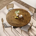 Mesa de comedor redonda industrial COZONY 47 para 4 personas, tablero de madera rústico marrón con base de metal, mesa de cocina y comedor moderna, sin sillas