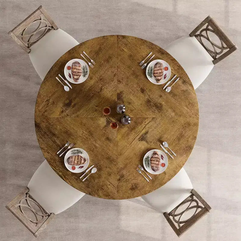 Mesa de comedor redonda industrial COZONY 47 para 4 personas, tablero de madera rústico marrón con base de metal, mesa de cocina y comedor moderna, sin sillas