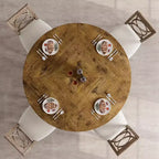 Mesa de comedor redonda industrial COZONY 47 para 4 personas, tablero de madera rústico marrón con base de metal, mesa de cocina y comedor moderna, sin sillas