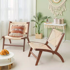 MAYEERTY Sillón Moderno Boho - Madera de Haya Escandinava, Asiento y Respaldo Trenzado de Yute (Ámbar Claro-Beige)
