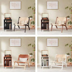 MAYEERTY Sillón Moderno Boho - Madera de Haya Escandinava, Asiento y Respaldo Trenzado de Yute (Ámbar Claro-Beige)