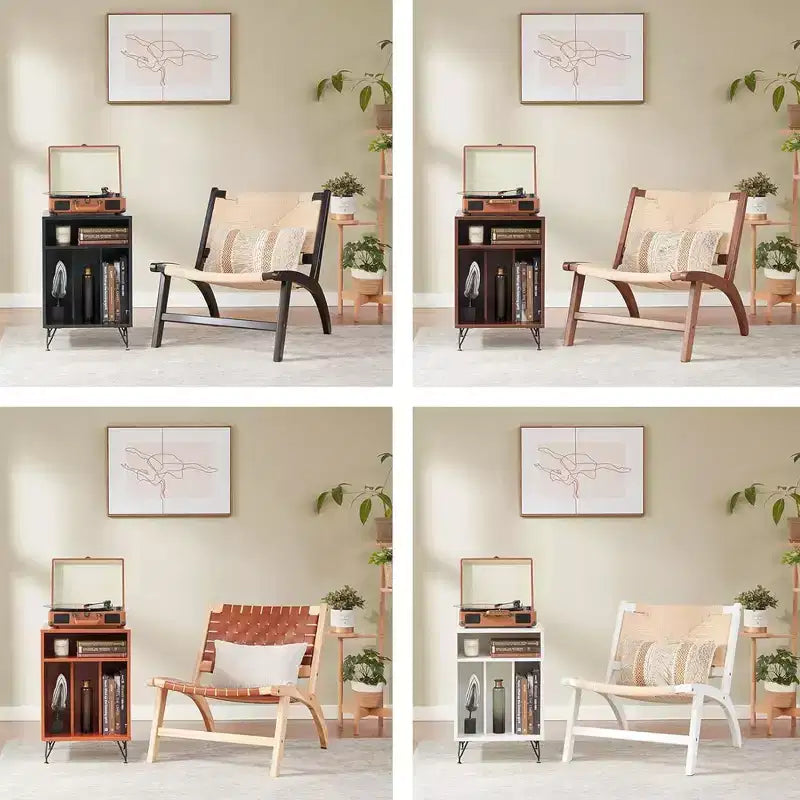 MAYEERTY Sillón Moderno Boho - Madera de Haya Escandinava, Asiento y Respaldo Trenzado de Yute (Ámbar Claro-Beige)