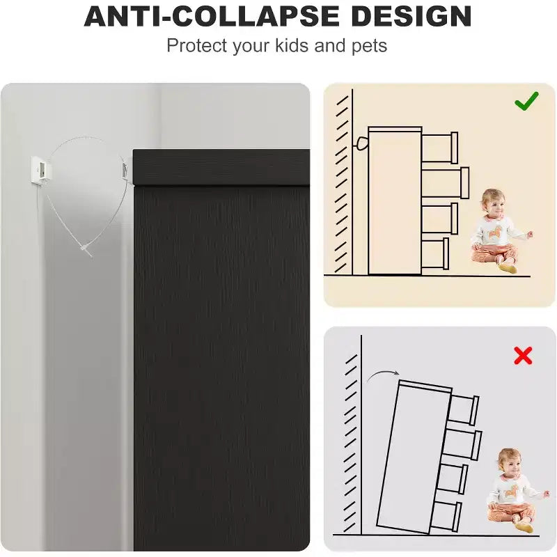 Cómoda moderna de 4 cajones con tiradores empotrados, cajones de deslizamiento suave y diseño antivuelco, arcón de almacenamiento de madera para cuarto de bebé, dormitorio, sala de estar