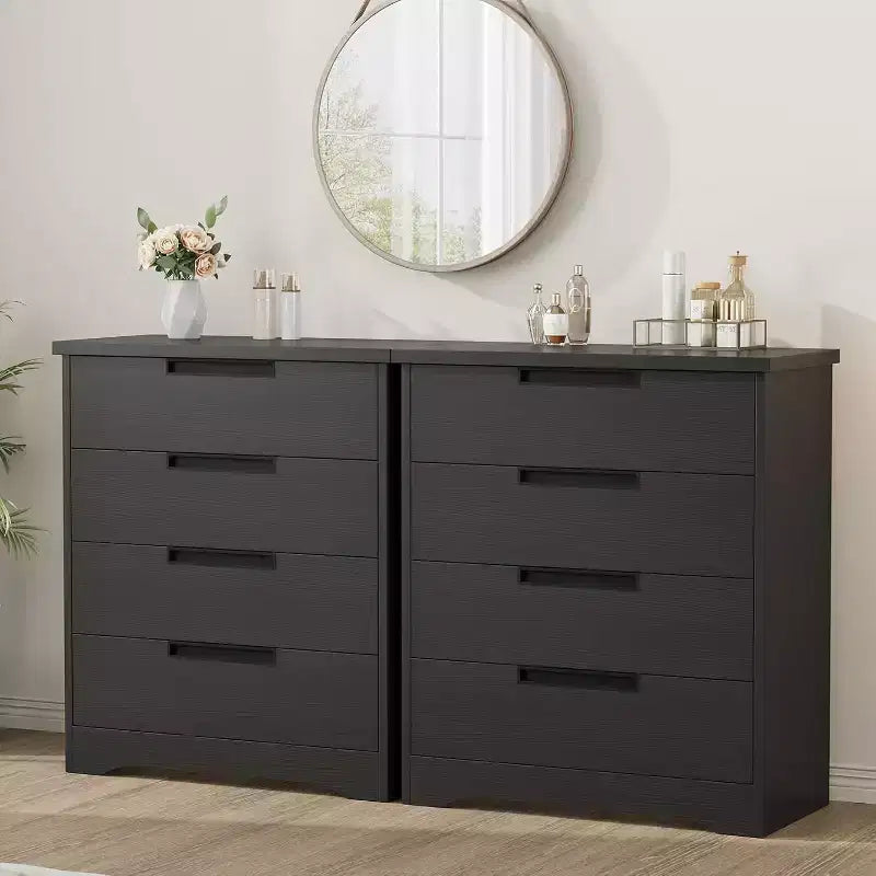Cómoda moderna de 4 cajones con tiradores empotrados, cajones de deslizamiento suave y diseño antivuelco, arcón de almacenamiento de madera para cuarto de bebé, dormitorio, sala de estar