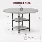 Mesa de Comedor Redonda de 47 Pulgadas para 6 Personas, Mesa de Cocina de Madera con Estantes de Almacenamiento y Patas de Metal Estilo Romano para Comedor, Cocina, Sala de Estar (Solo la Mesa)
