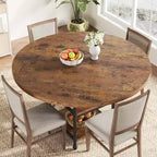 Mesa de Comedor Redonda de 47 Pulgadas para 6 Personas, Mesa de Cocina de Madera con Estantes de Almacenamiento y Patas de Metal Estilo Romano para Comedor, Cocina, Sala de Estar (Solo la Mesa)