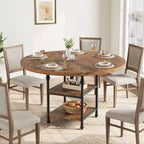 Mesa de Comedor Redonda de 47 Pulgadas para 6 Personas, Mesa de Cocina de Madera con Estantes de Almacenamiento y Patas de Metal Estilo Romano para Comedor, Cocina, Sala de Estar (Solo la Mesa)