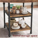 Mesa de Comedor Redonda de 47 Pulgadas para 6 Personas, Mesa de Cocina de Madera con Estantes de Almacenamiento y Patas de Metal Estilo Romano para Comedor, Cocina, Sala de Estar (Solo la Mesa)