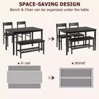 Juego de mesa de comedor para 4 personas, mesa de cocina moderna con sillas y banco para espacios pequeños, juego de mesa de comedor con estructura de metal y estante de almacenamiento, para apartamento