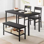 Juego de mesa de comedor para 4 personas, mesa de cocina moderna con sillas y banco para espacios pequeños, juego de mesa de comedor con estructura de metal y estante de almacenamiento, para apartamento