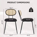 Juego de 2 sillas de comedor, modernas sillas de comedor tapizadas en terciopelo con respaldo de ratán y patas de metal resistentes