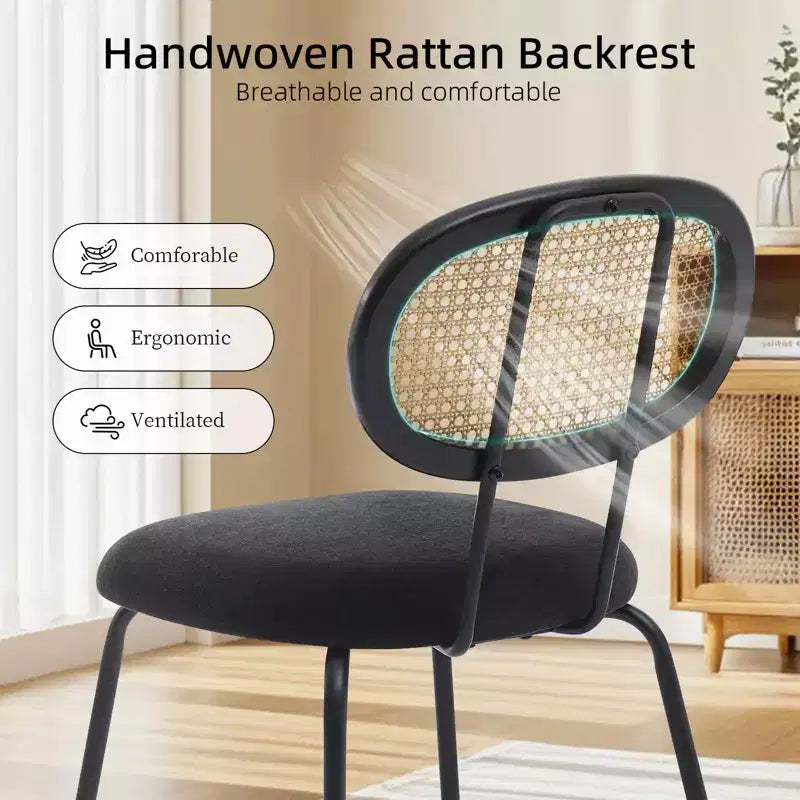 Juego de 2 sillas de comedor, modernas sillas de comedor tapizadas en terciopelo con respaldo de ratán y patas de metal resistentes