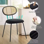 Juego de 2 sillas de comedor, modernas sillas de comedor tapizadas en terciopelo con respaldo de ratán y patas de metal resistentes