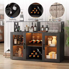 TROPOW Mueble bar, mueble para licores con tomas de corriente y luces LED - Soporte para copas/botellero, barra de café