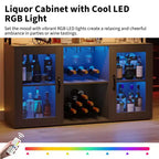TROPOW Mueble bar, mueble para licores con tomas de corriente y luces LED - Soporte para copas/botellero, barra de café