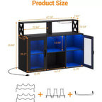 TROPOW Mueble bar, mueble para licores con tomas de corriente y luces LED - Soporte para copas/botellero, barra de café