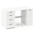 Escritorio para computadora de 53 pulgadas Costway con tomas de corriente, escritorio ejecutivo grande con 4 cajones de almacenamiento, gris/blanco