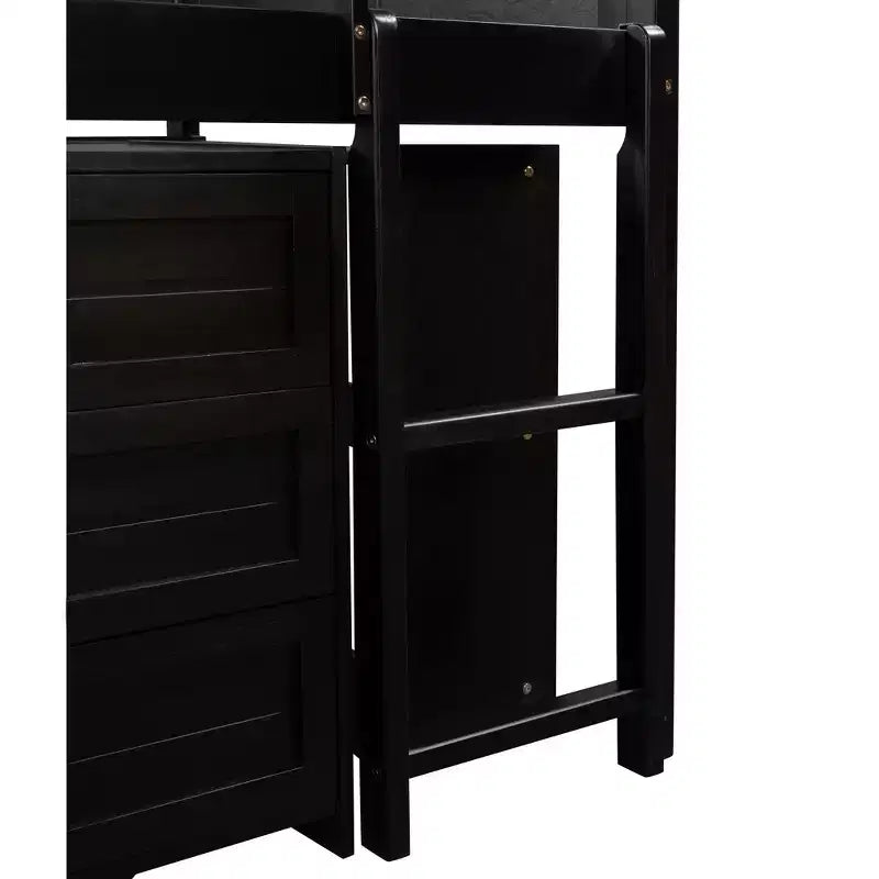 Cama alta doble con tobogán, cama alta de madera tamaño doble, estructura de cama alta baja tamaño doble con armarios y estantes