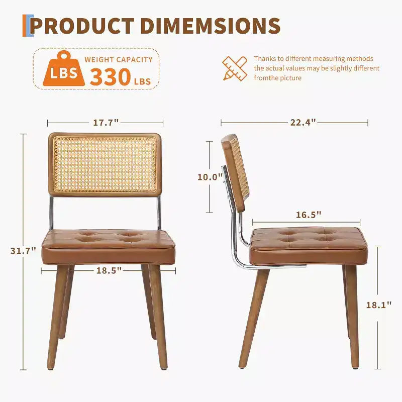Juego de 2 sillas de comedor modernas, sillas de cocina tapizadas de ratán natural, silla decorativa, sillas laterales sin brazos con tela de terciopelo tapizada