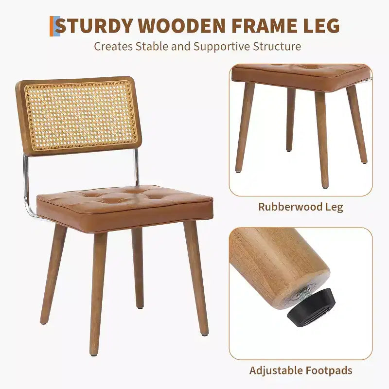 Juego de 2 sillas de comedor modernas, sillas de cocina tapizadas de ratán natural, silla decorativa, sillas laterales sin brazos con tela de terciopelo tapizada